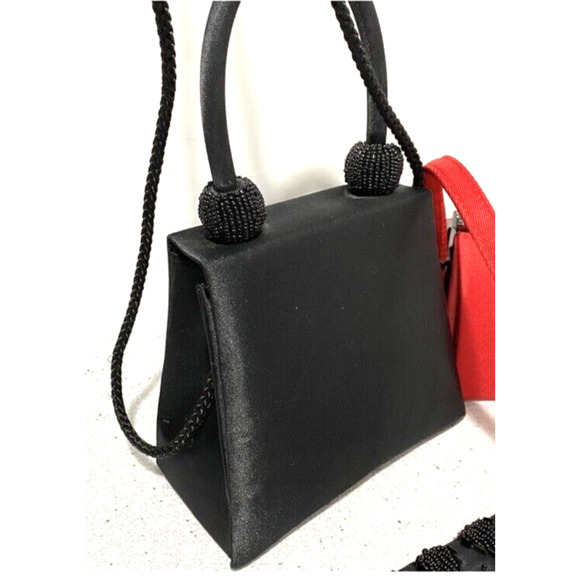 Vintage black satin 2-way evening bag with beaded details top handle shoulderbag - Picture 2 of 4